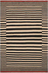 Flat Weave Kilim Antique Navaho Vintage handmade Modern Kilim Beige Black Hand-Woven Rectangle 100% Wool Area Rug 6x8